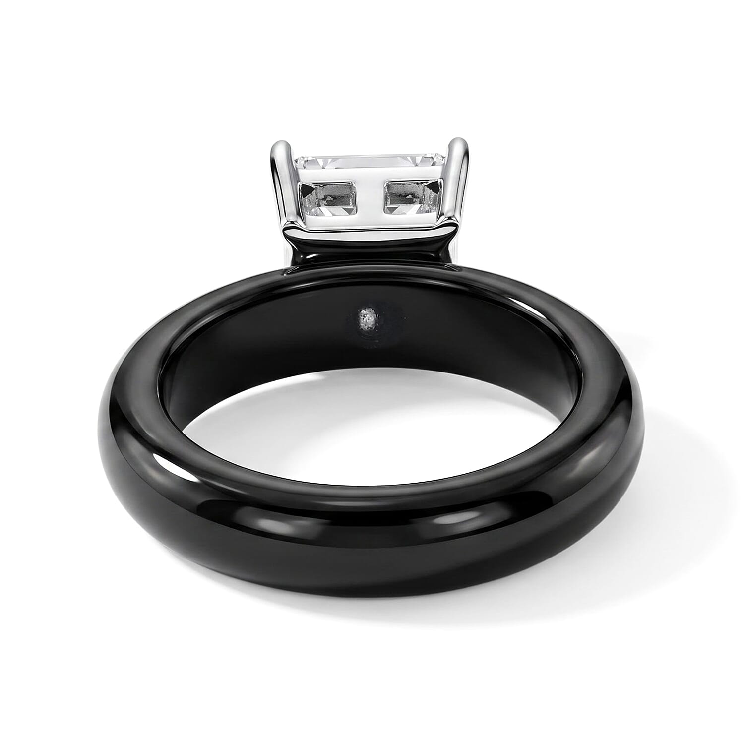 EverTrue Moissanite and Black Jade (D) 16.50 ctw Band Ring in Rhodium Over Sterling Silver (Size 5.0)