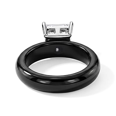 EverTrue Moissanite and Black Jade (D) 16.50 ctw Band Ring in Rhodium Over Sterling Silver (Size 5.0)