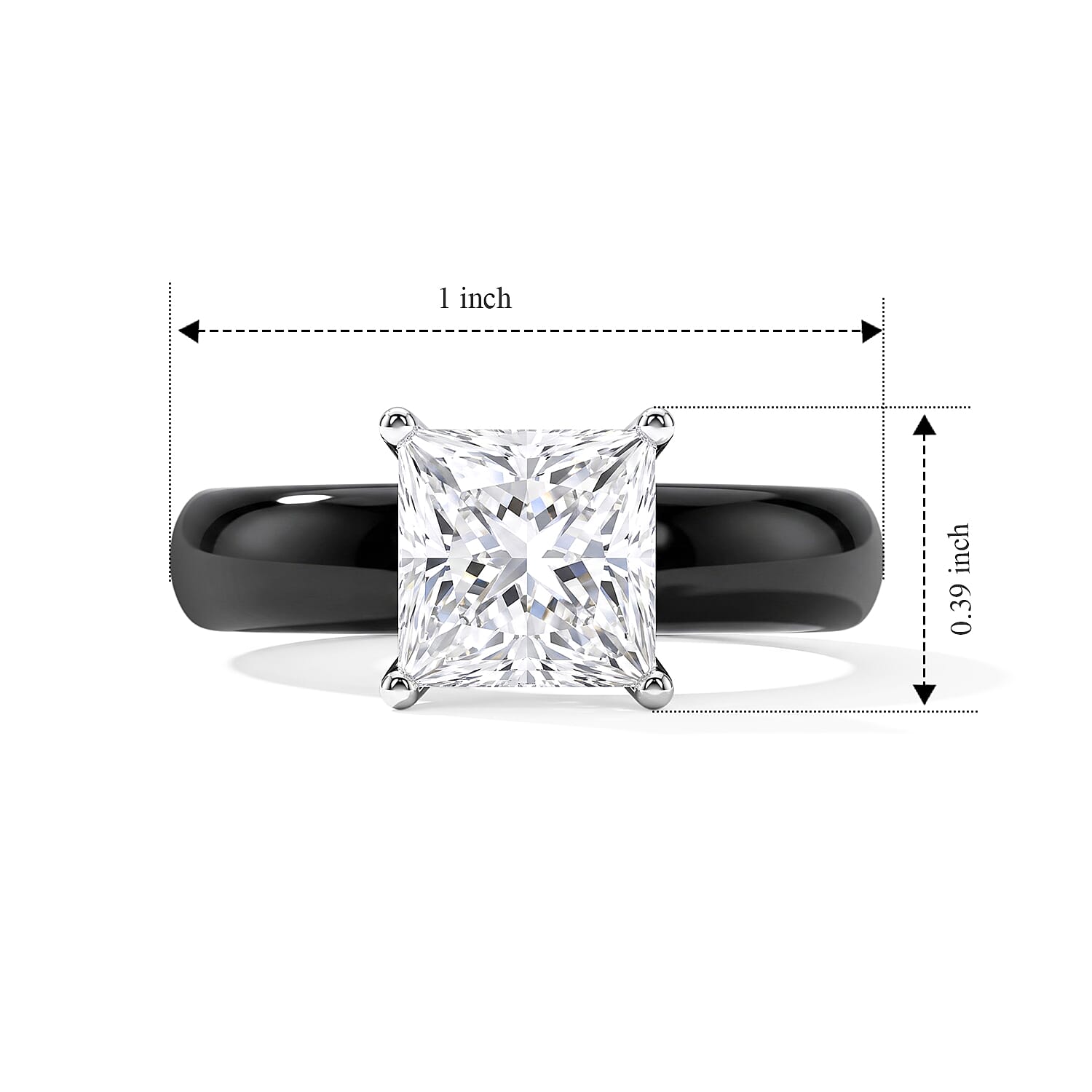 EverTrue Moissanite and Black Jade (D) 16.50 ctw Band Ring in Rhodium Over Sterling Silver (Size 5.0)