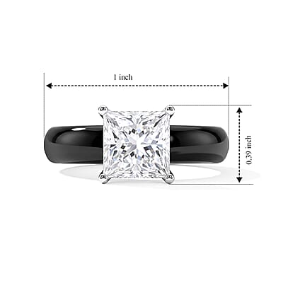 EverTrue Moissanite and Black Jade (D) 16.50 ctw Band Ring in Rhodium Over Sterling Silver (Size 5.0)