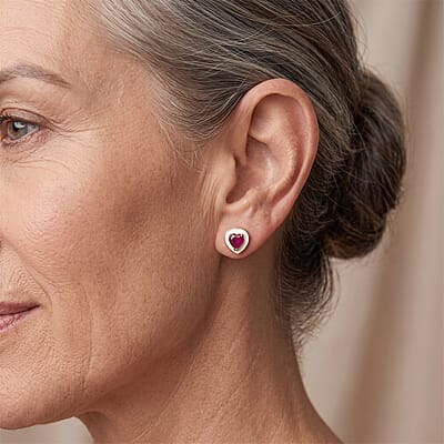 D'Joy Premium Niassa Ruby (FF) 2.20 ctw Glow Heart Stud Earrings in 18K Vermeil YG Over Sterling Silver