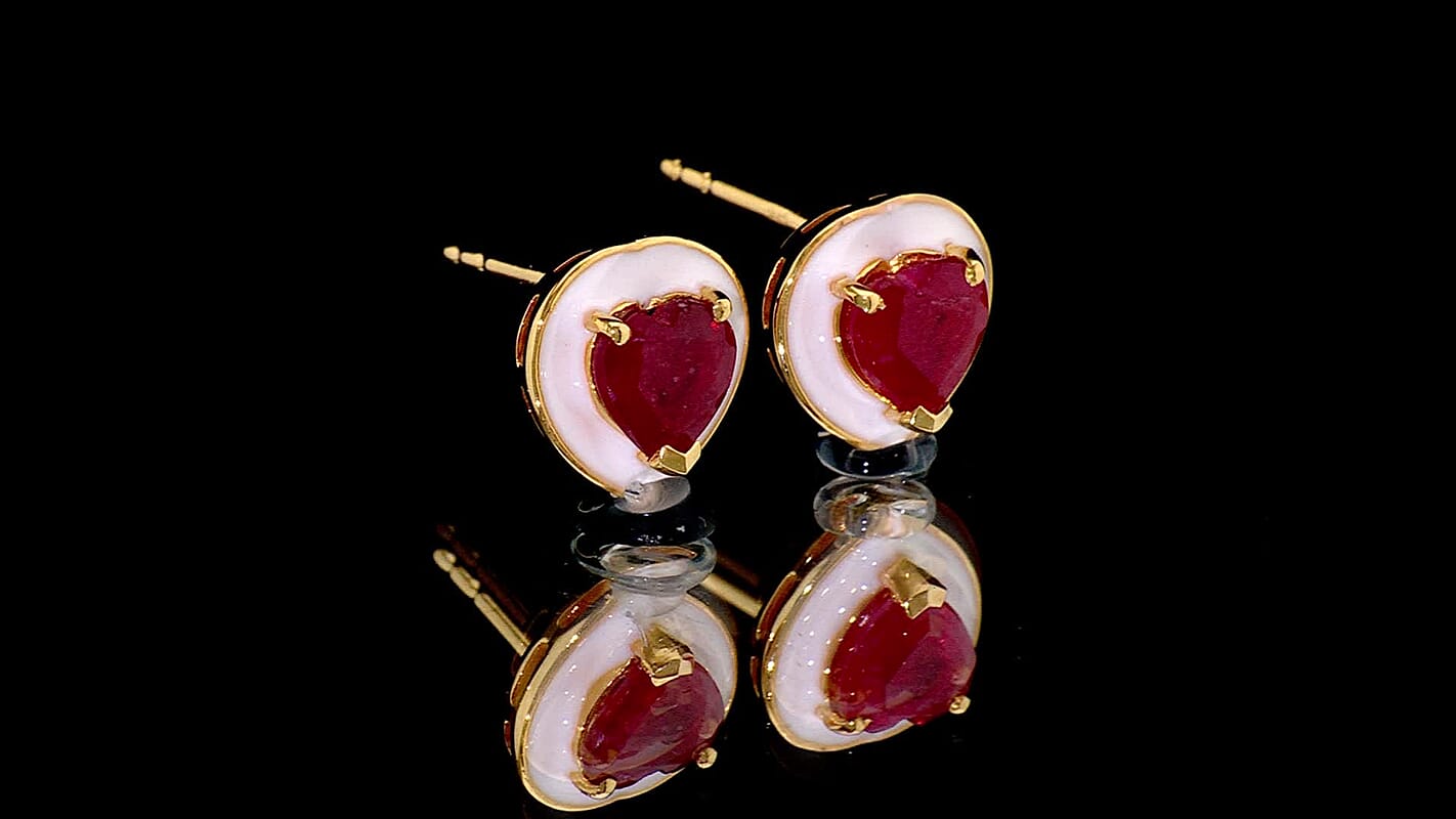 D''Joy Premium Niassa Ruby (FF) Earrings in 18K Vermeil YG Over Sterling Silver 2.20 ctw