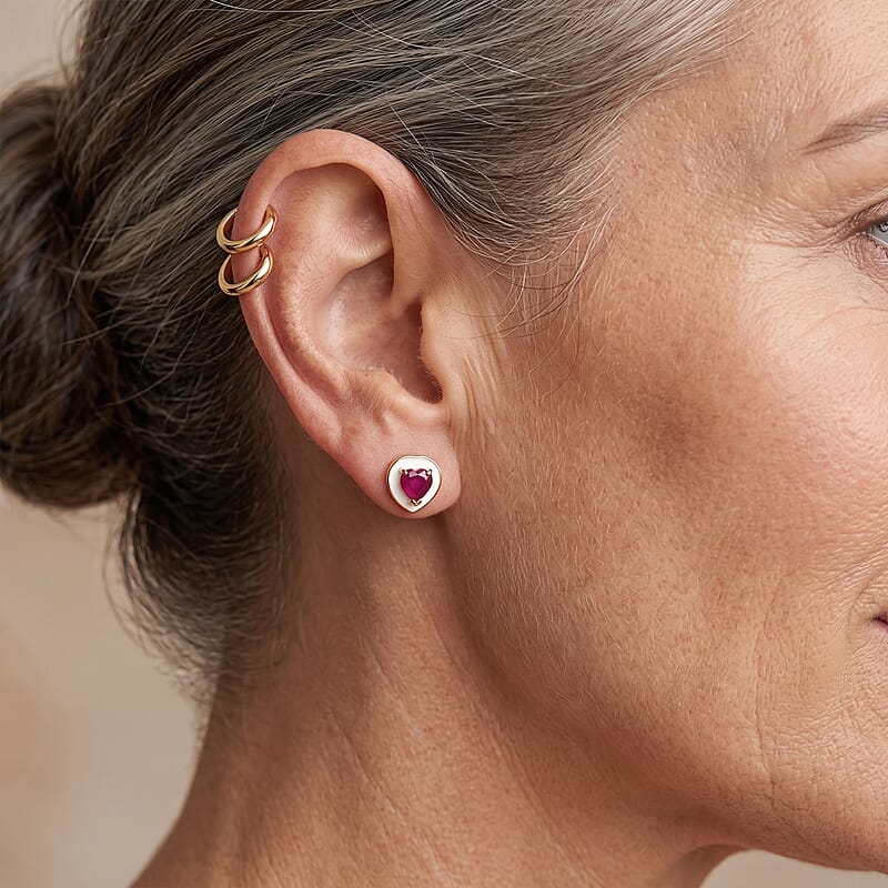 D'Joy Premium Niassa Ruby (FF) 2.20 ctw Glow Heart Stud Earrings in 18K Vermeil YG Over Sterling Silver