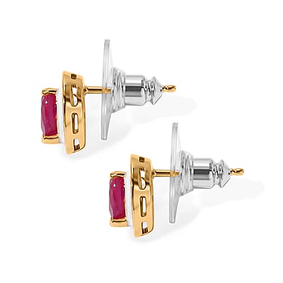 D'Joy Premium Niassa Ruby (FF) 2.20 ctw Glow Heart Stud Earrings in 18K Vermeil YG Over Sterling Silver