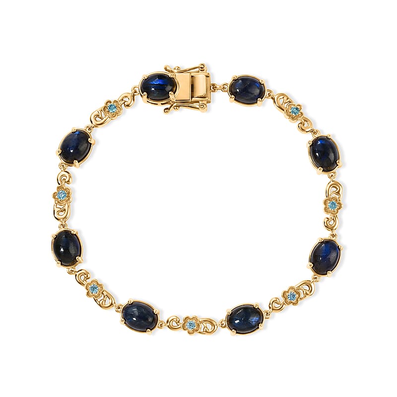 EverTrue AAA Malagasy Labradorite and Apatite 11.90 ctw Bracelet in 18K YG Plated (7.25 In)