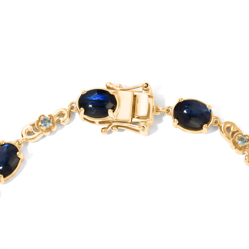 EverTrue AAA Malagasy Labradorite and Apatite 9.65 ctw Aurora Bloom Bracelet in 18K YG Plated (6.50 In)