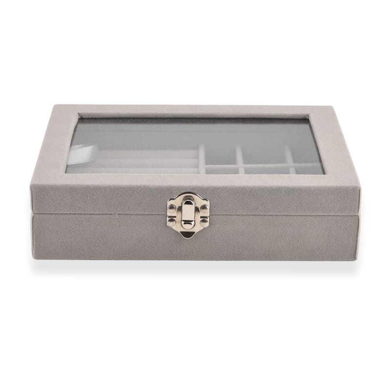 Gray Velvet Jewelry Box with Glass Window