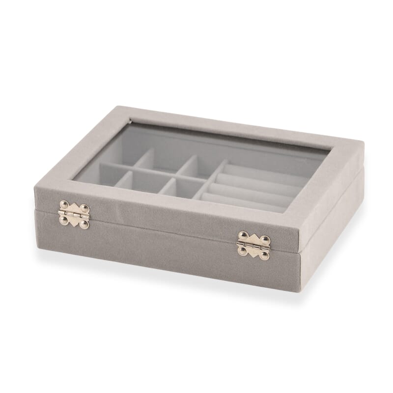 Gray Velvet Jewelry Box with Glass Window