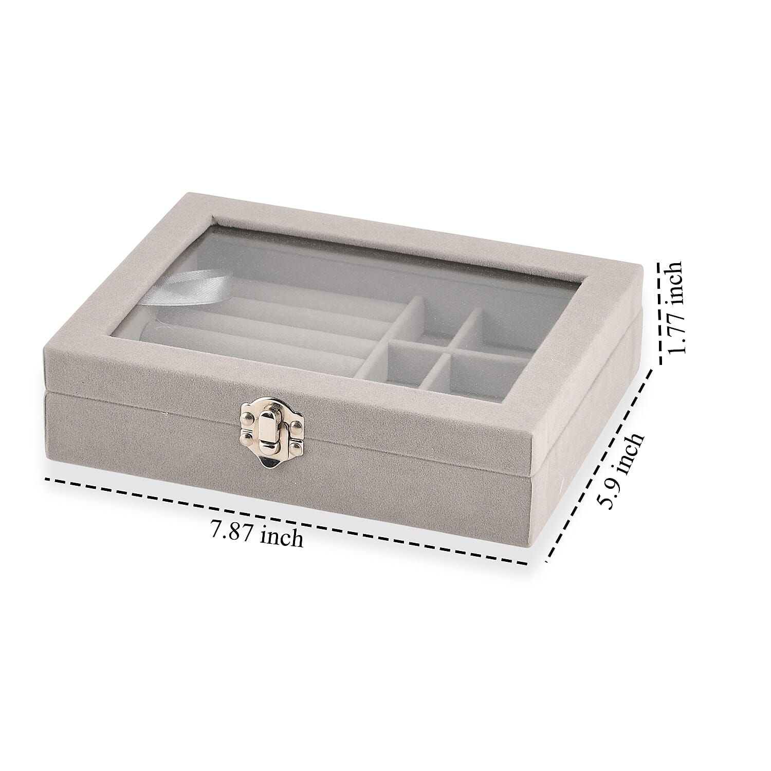 Gray Velvet Jewelry Box with Glass Window