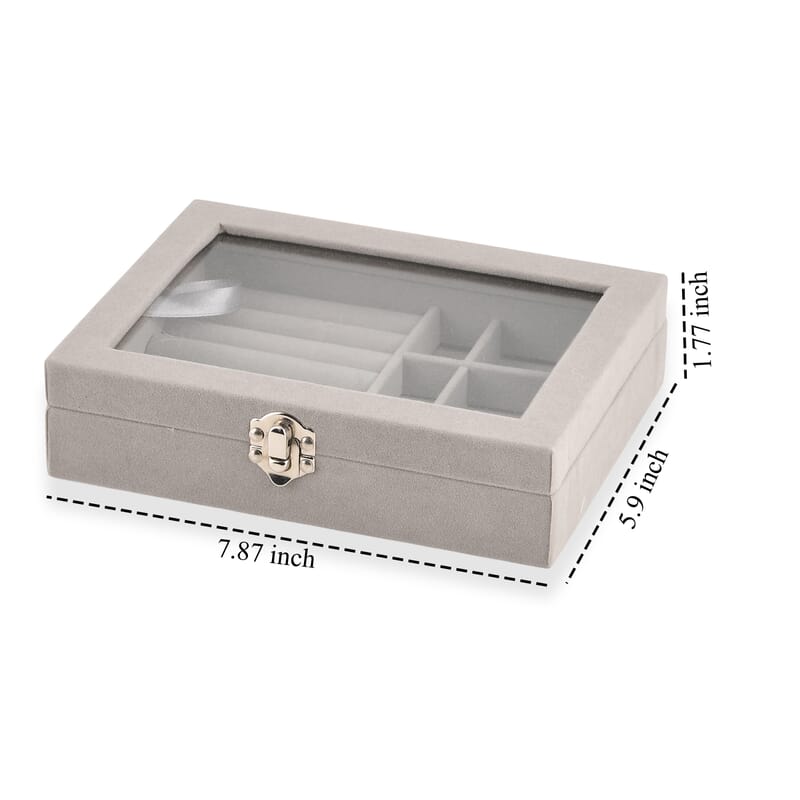 Gray Velvet Jewelry Box with Glass Window