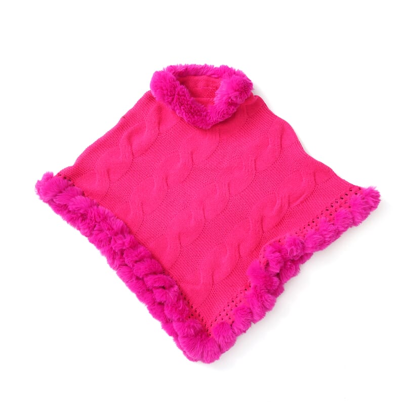 La Marey Magenta High Collar Fur Shawl