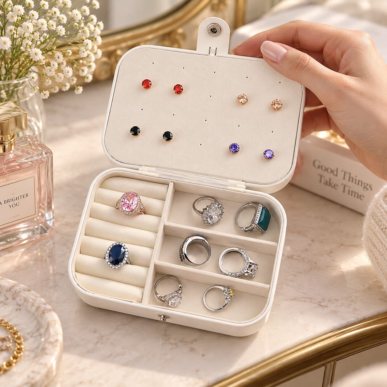 Cream Faux Leather Jewelry Box