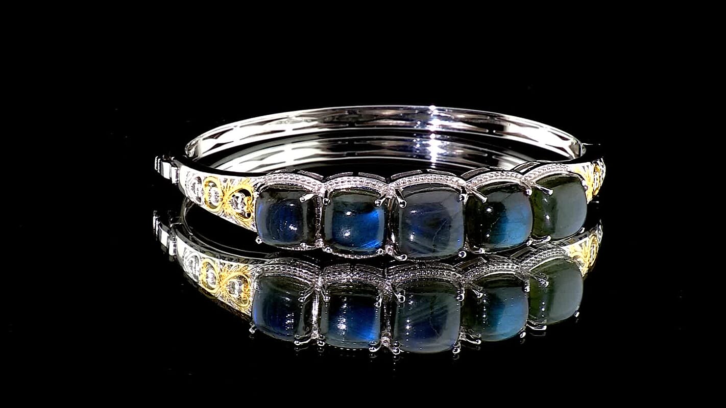 EverTrue Malagasy Labradorite Bangle Bracelet in 18K YG Plated and Platinum Bond (7.25 In) 31.30 ctw