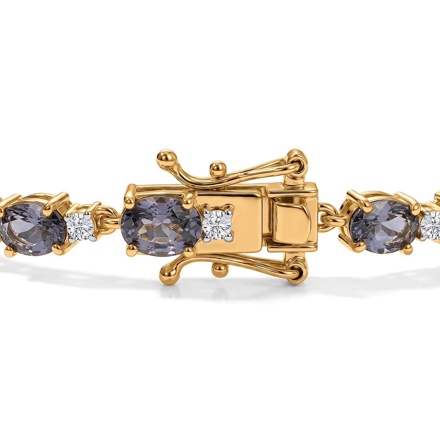 D'Joy Premium Platinum Spinel and Moissanite 10.25 ctw Frozen Starline Bracelet in 18K Vermeil Yellow Gold Over Sterling Silver (7.25 In)