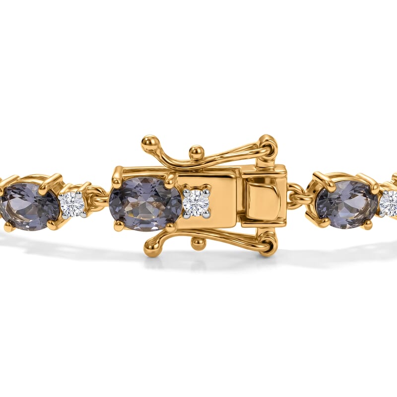 D'Joy Premium Platinum Spinel and Moissanite 10.25 ctw Frozen Starline Bracelet in 18K Vermeil Yellow Gold Over Sterling Silver (7.25 In)