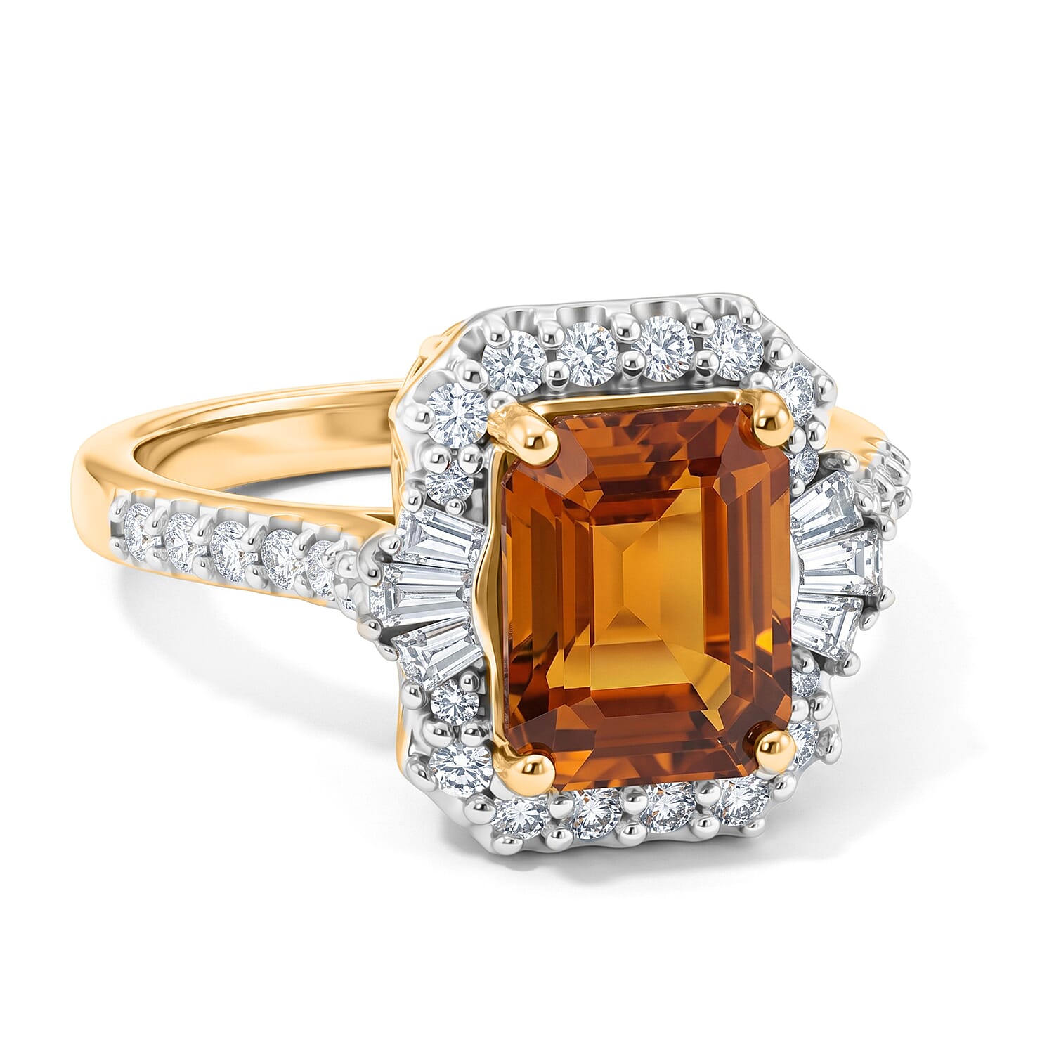 D'Joy Premium Honey Garnet and Moissanite 3.15 ctw Ring in 18K Vermeil Yellow Gold Over Sterling Silver (Size 6.0)