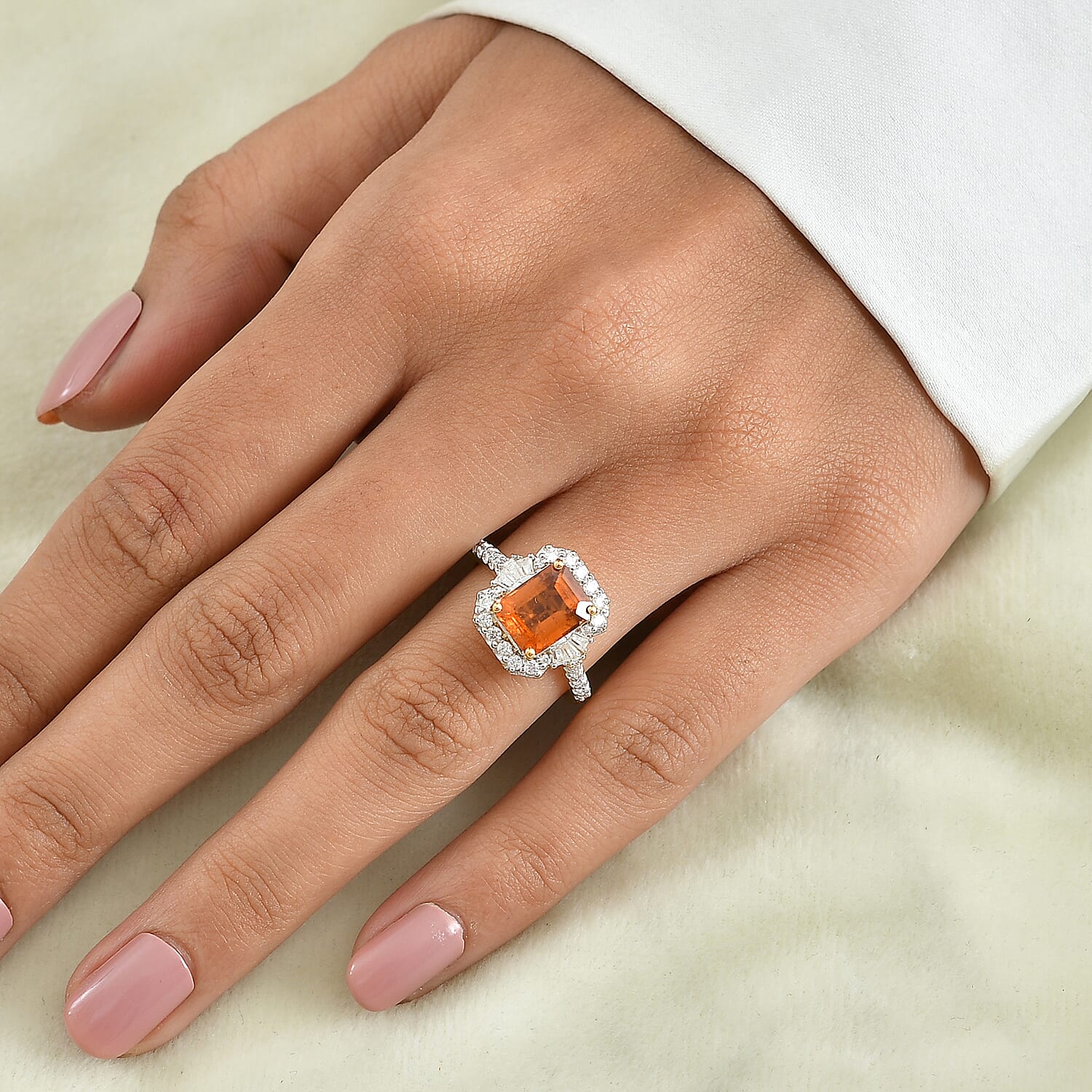 D'Joy Premium Honey Garnet and Moissanite 3.15 ctw Ring in 18K Vermeil Yellow Gold Over Sterling Silver (Size 6.0)