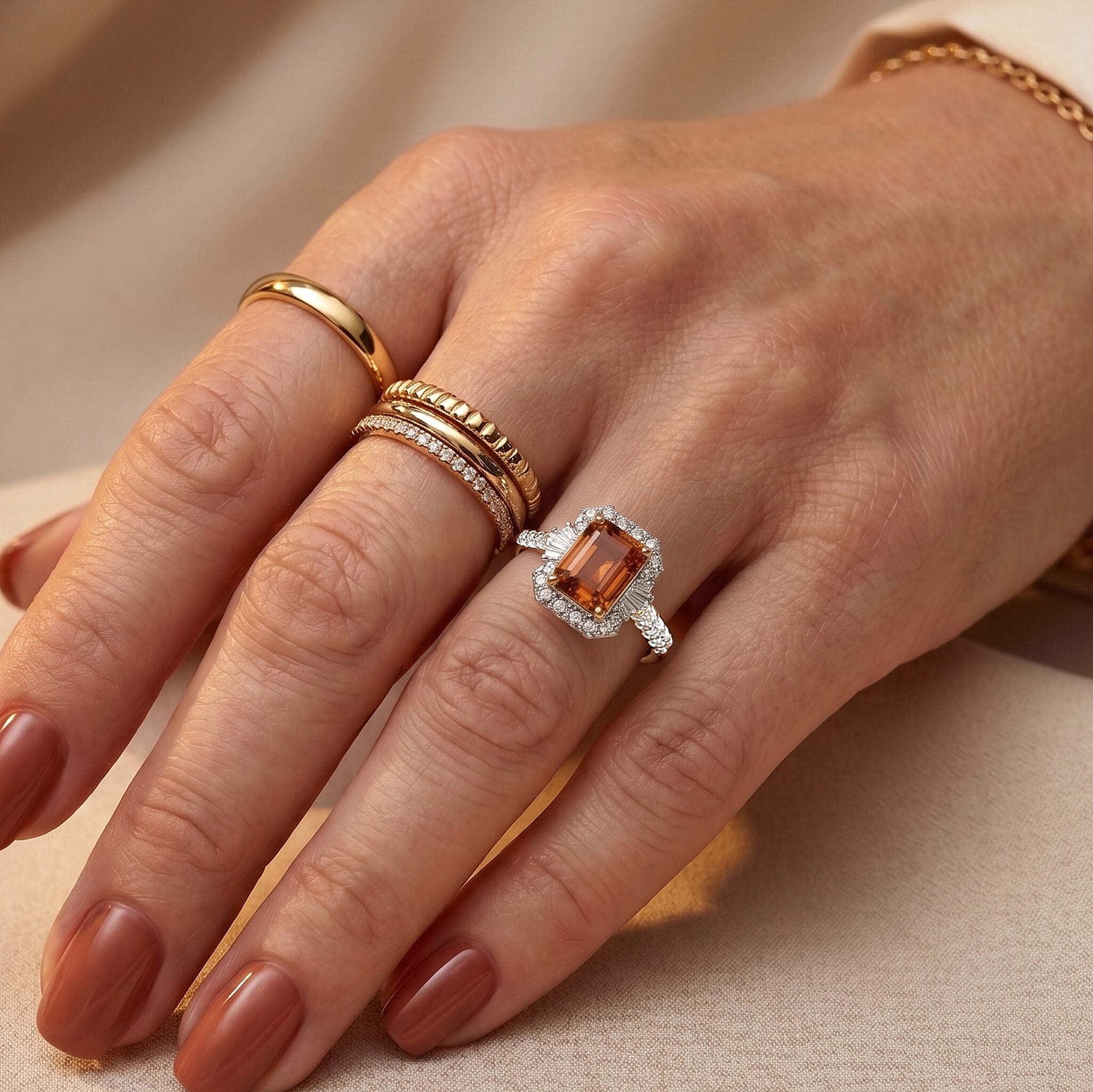 D'Joy Premium Honey Garnet and Moissanite 3.15 ctw Ring in 18K Vermeil Yellow Gold Over Sterling Silver (Size 6.0)