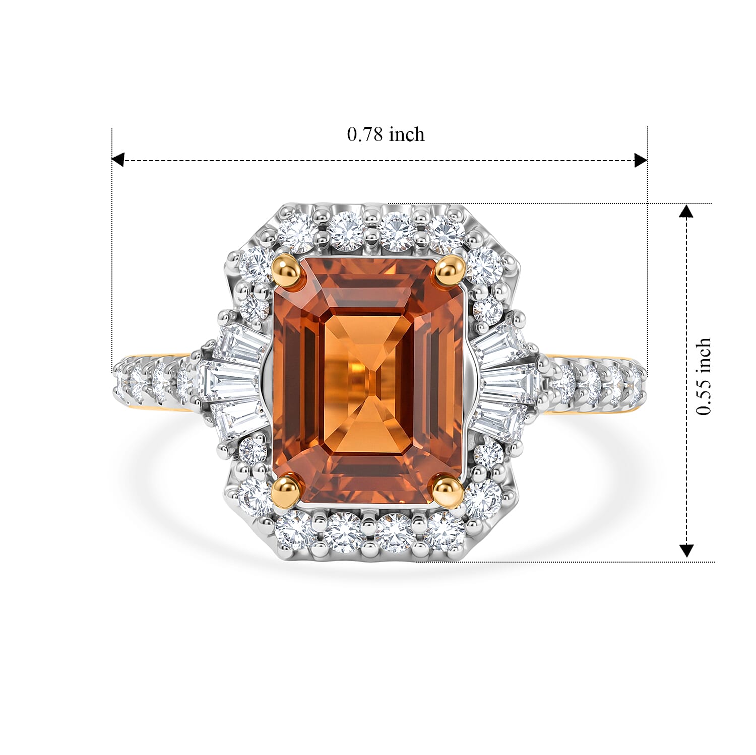 D'Joy Premium Honey Garnet and Moissanite 3.15 ctw Ring in 18K Vermeil Yellow Gold Over Sterling Silver (Size 6.0)