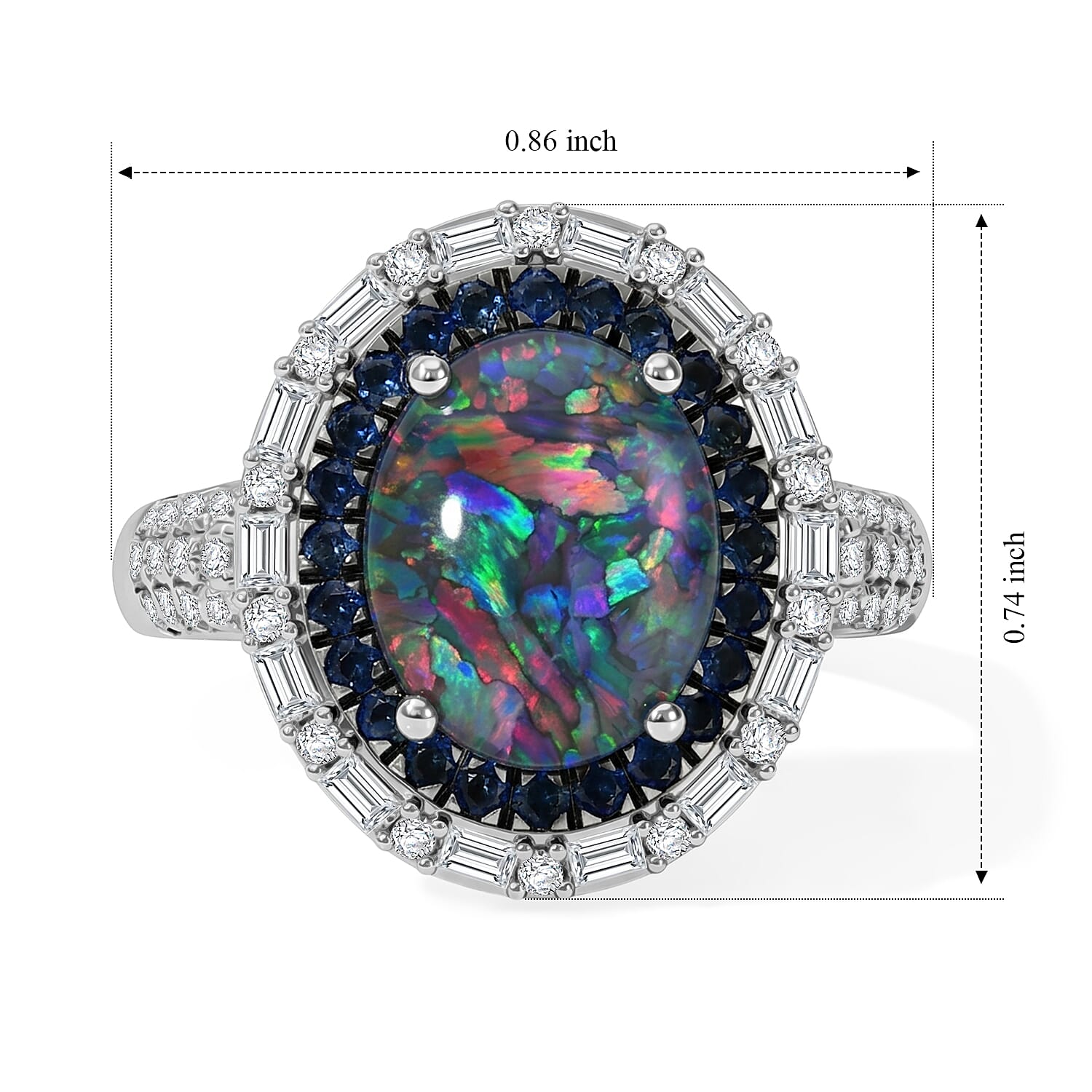 D'Joy Premium Australian Black Ridge Opal Triplet and Multi Gemstone 3.00 ctw Deep Sea Mystique Ring in Rhodium Over Sterling Silver (Size 8.0)