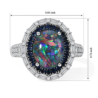D'Joy Premium Australian Black Ridge Opal Triplet and Multi Gemstone 3.00 ctw Deep Sea Mystique Ring in Rhodium Over Sterling Silver (Size 8.0)