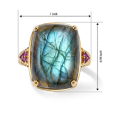 EverTrue AAA Malagasy Labradorite and Lotus Garnet 20.90 ctw Twilight Bloom Ring in 18K Yellow Gold Plated (Size 6.0)