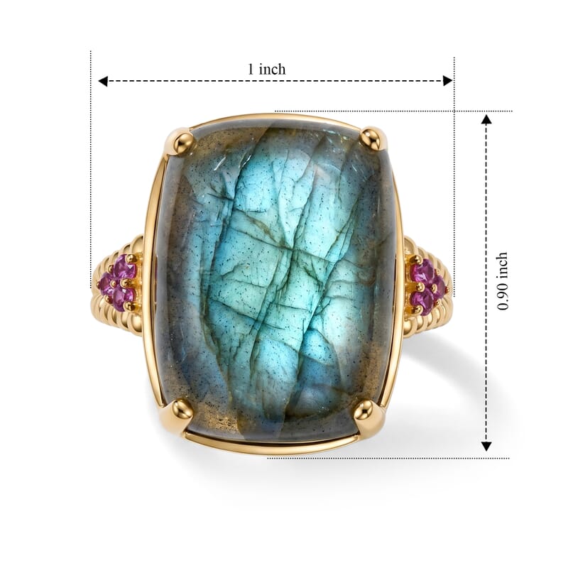 EverTrue AAA Malagasy Labradorite and Lotus Garnet 20.90 ctw Twilight Bloom Ring in 18K Yellow Gold Plated (Size 6.0)