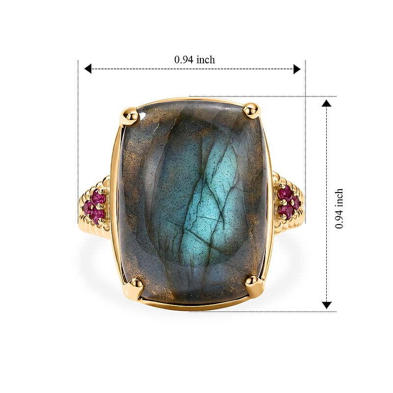 EverTrue AAA Malagasy Labradorite and Lotus Garnet 20.90 ctw Ring in 18K YG Plated (Size 7.0)