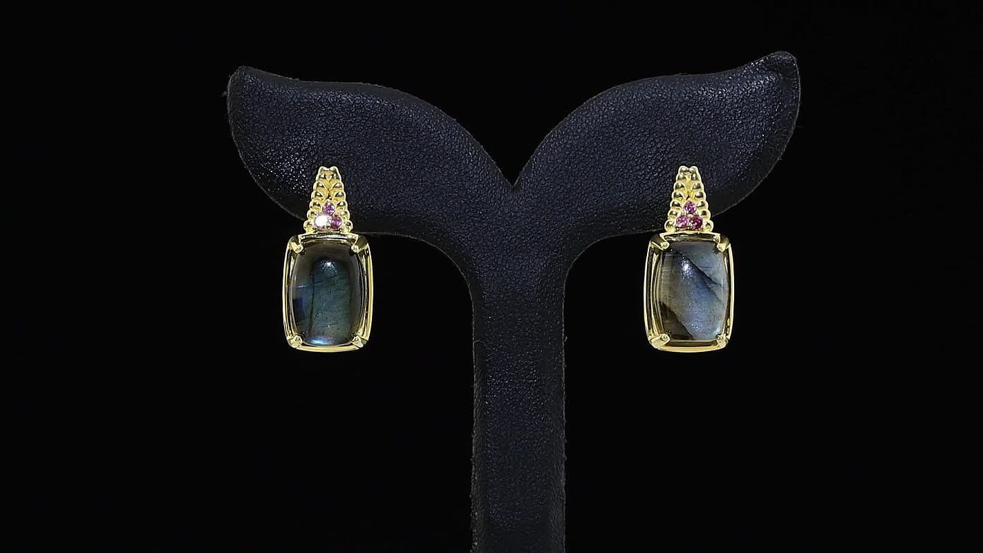EverTrue Malagasy Labradorite, Lotus Garnet Earrings in 18K YG Plated 15.40 ctw