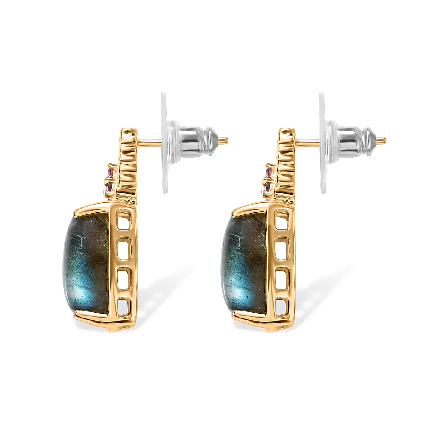 EverTrue AAA Malagasy Labradorite and Lotus Garnet 15.40 ctw Twilight Bloom Earrings in 18K Yellow Gold Plated