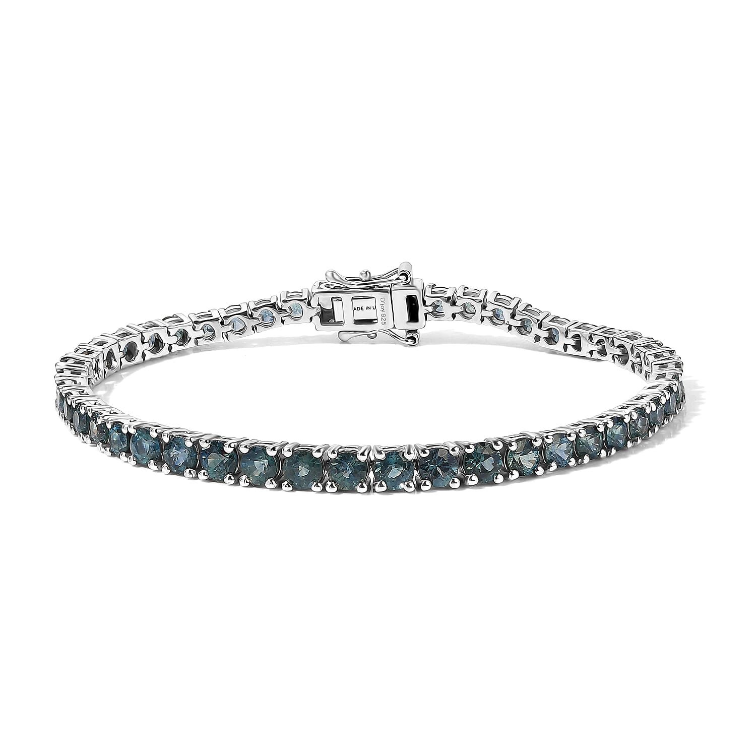 D'Joy Montana Sapphire 11.20 ctw Tennis Midnight Ice Bracelet in Rhodium Over Sterling Silver (7.25 In)