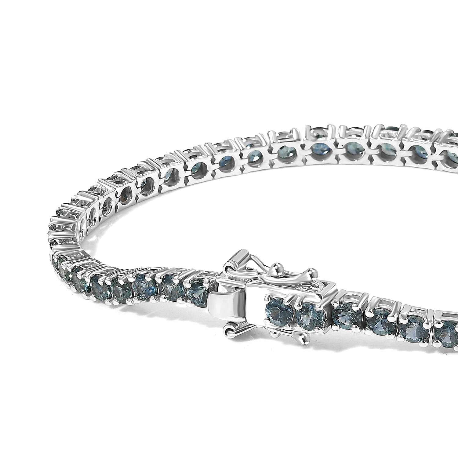 D'Joy Montana Sapphire 11.20 ctw Tennis Midnight Ice Bracelet in Rhodium Over Sterling Silver (7.25 In)