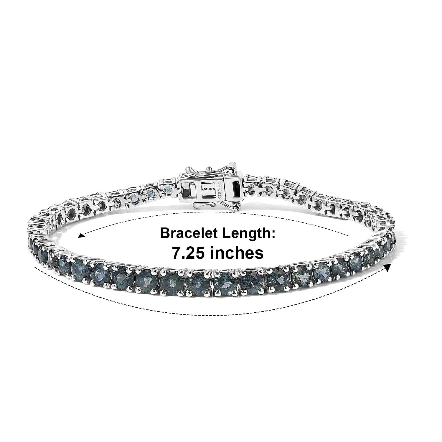D'Joy Montana Sapphire 11.20 ctw Tennis Midnight Ice Bracelet in Rhodium Over Sterling Silver (7.25 In)