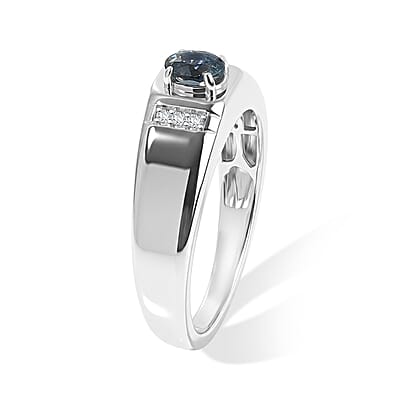 D'Joy Montana Sapphire and Moissanite 0.50 ctw Arctic Crest Men's Ring in Rhodium Over Sterling Silver (Size 10.0)