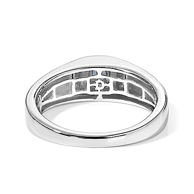D'Joy Montana Sapphire and Moissanite 0.50 ctw Arctic Crest Men's Ring in Rhodium Over Sterling Silver (Size 10.0)