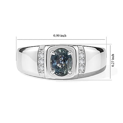D'Joy Montana Sapphire and Moissanite 0.50 ctw Arctic Crest Men's Ring in Rhodium Over Sterling Silver (Size 10.0)