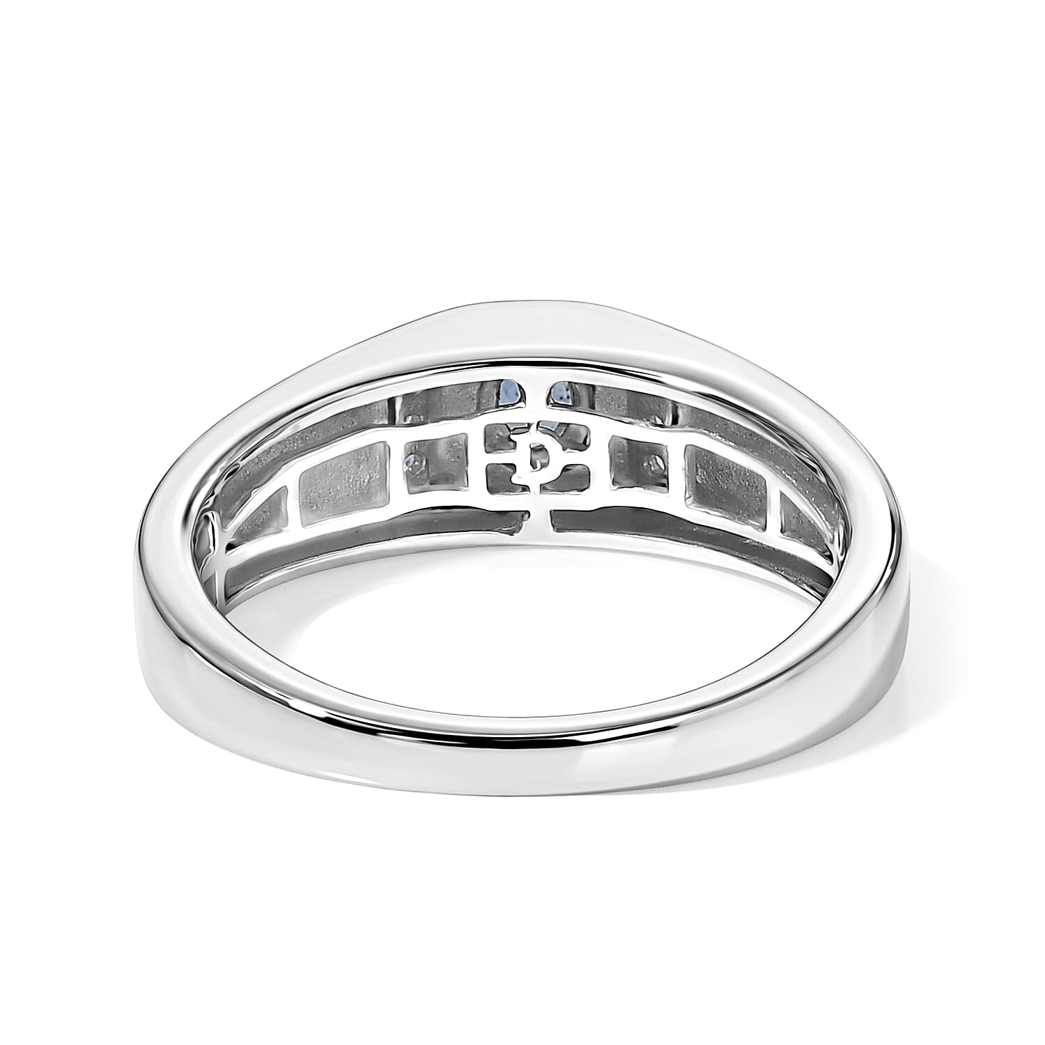 D'Joy Montana Sapphire, Moissanite Arctic Crest Men's Ring in Rhodium Over Sterling Silver (Size 10.0) 0.50 ctw