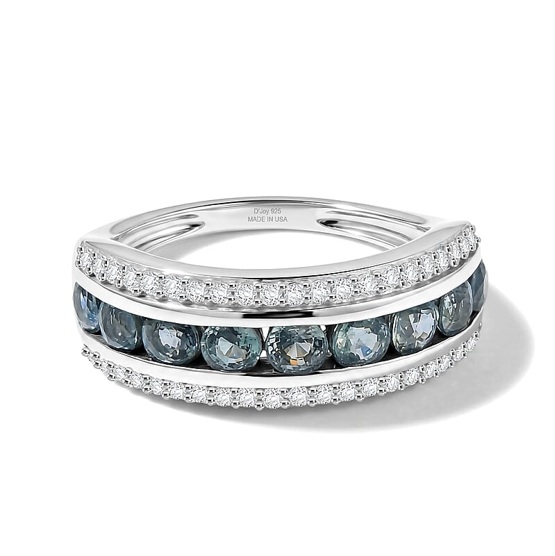 D'Joy Montana Sapphire and Moissanite 1.65 ctw Glacier Stream Ring in Rhodium Over Sterling Silver (Size 6.0)