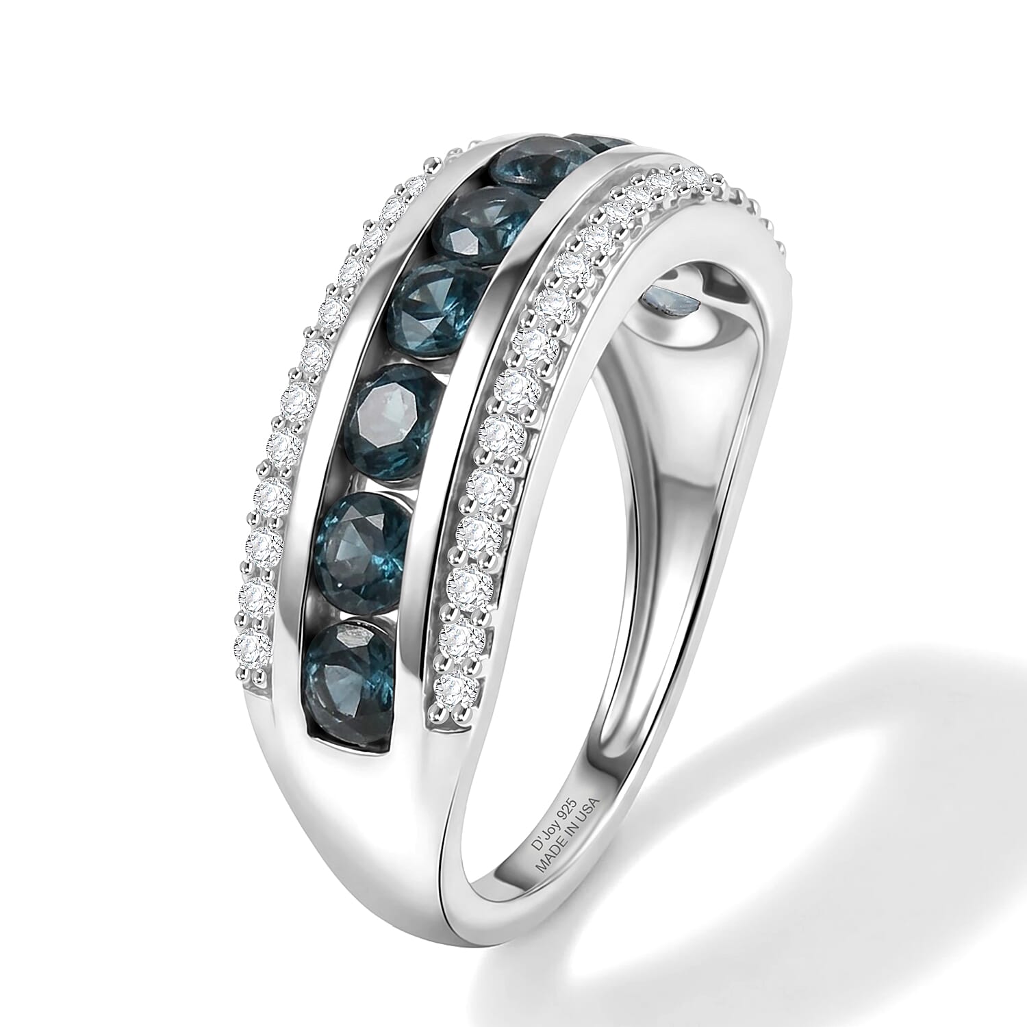 D'Joy Montana Sapphire and Moissanite 1.65 ctw Glacier Stream Ring in Rhodium Over Sterling Silver (Size 6.0)