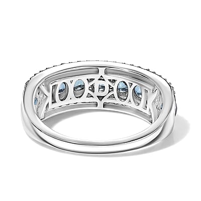 D'Joy Montana Sapphire and Moissanite 1.65 ctw Glacier Stream Ring in Rhodium Over Sterling Silver (Size 6.0)