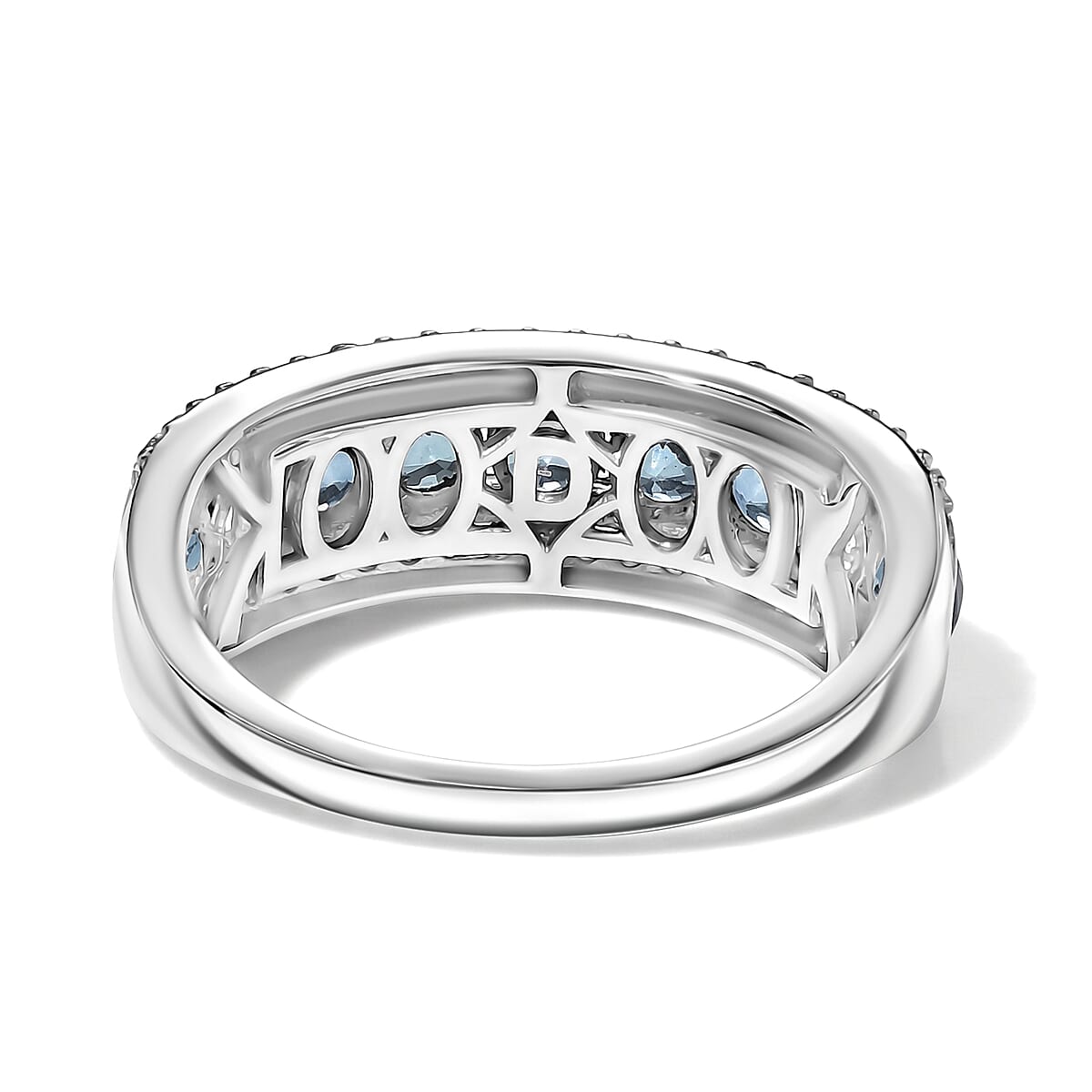 D'Joy Montana Sapphire and Moissanite 1.65 ctw Glacier Stream Ring in Rhodium Over Sterling Silver (Size 7.0) image number 4