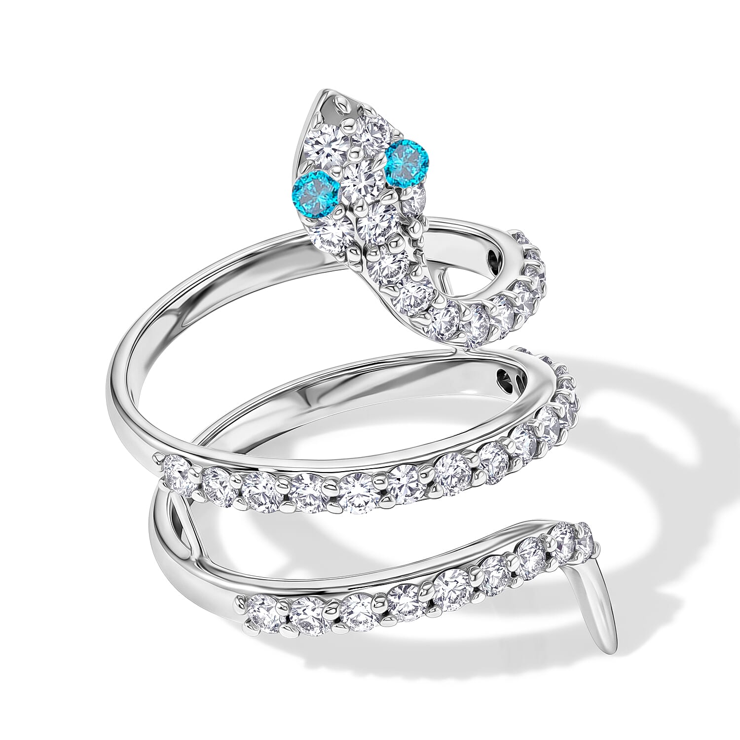 Simulated Blue and White Diamond Snake Ring