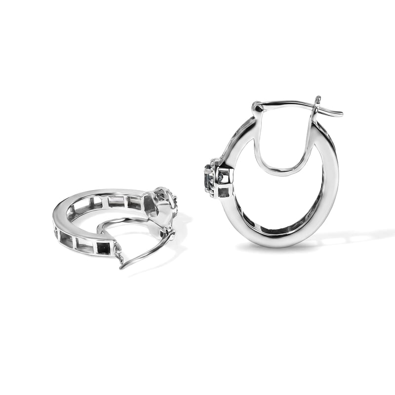 D'Joy Montana Sapphire and Moissanite 1.50 ctw Hoop Earrings in Rhodium Over Sterling Silver