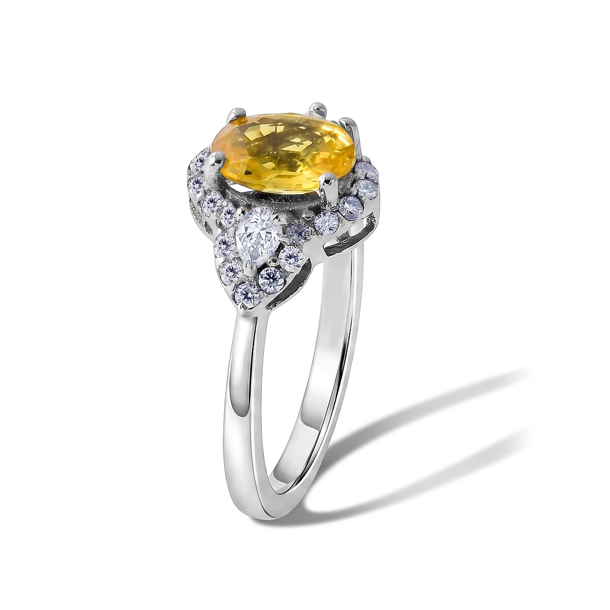 D'Joy AAA Yellow Sapphire, Moissanite Ring in Rhodium Over Sterling Silver (Size 10.0) 1.50 ctw image number 3