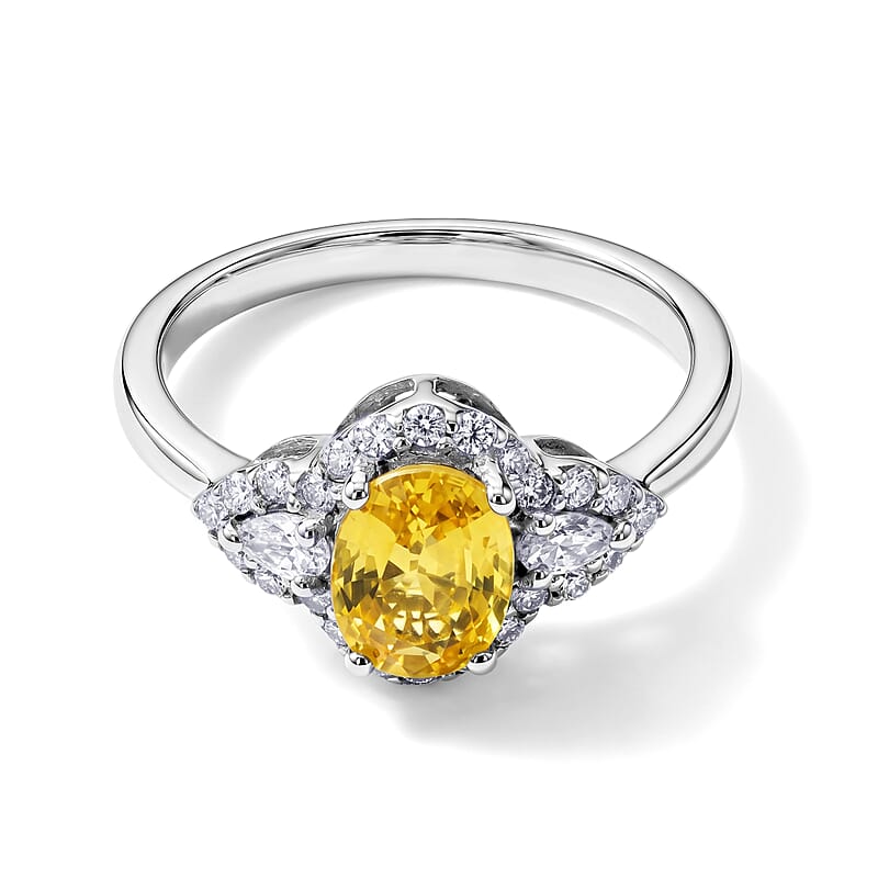 D'Joy AAA Yellow Sapphire and Moissanite 1.50 ctw Sunlit Elegance Ring in Rhodium Over Sterling Silver (Size 5.0)