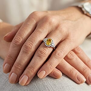 D'Joy AAA Yellow Sapphire and Moissanite 1.50 ctw Ring in Rhodium Over Sterling Silver (Size 5.0)