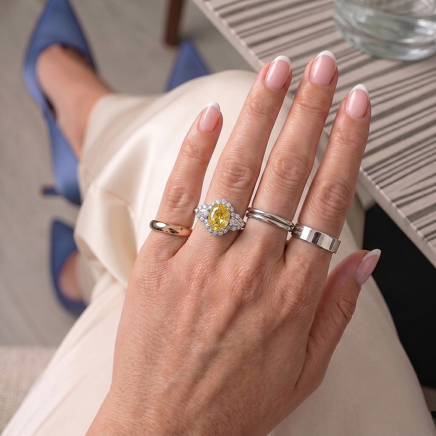 D'Joy AAA Yellow Sapphire and Moissanite 1.50 ctw Sunlit Elegance Ring in Rhodium Over Sterling Silver (Size 5.0)