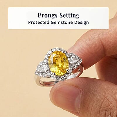 D'Joy AAA Yellow Sapphire and Moissanite 1.50 ctw Sunlit Elegance Ring in Rhodium Over Sterling Silver (Size 5.0)