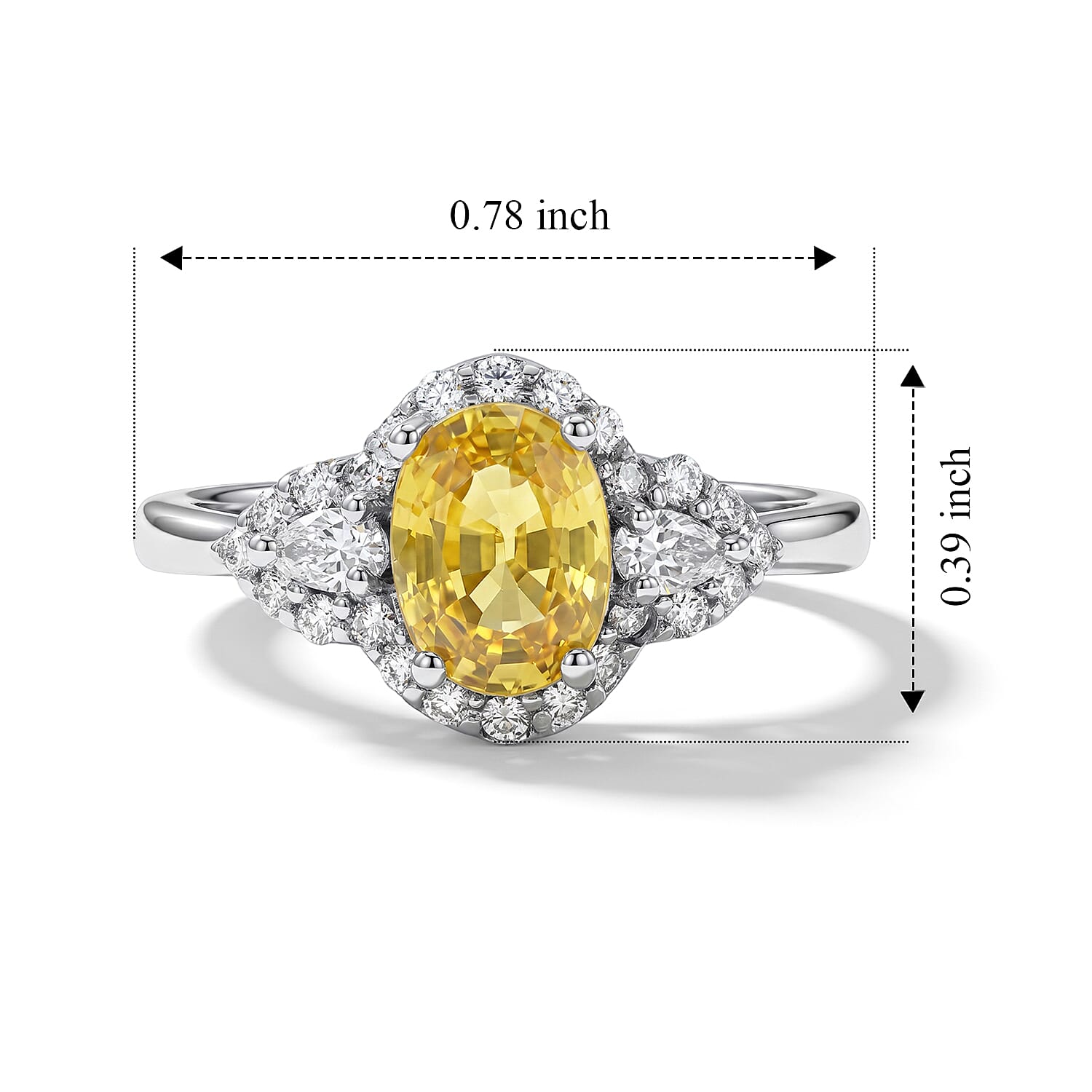 D'Joy AAA Yellow Sapphire and Moissanite 1.50 ctw Sunlit Elegance Ring in Rhodium Over Sterling Silver (Size 5.0)