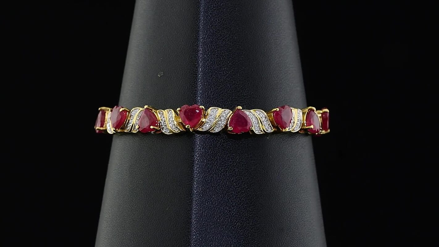 D'Joy Premium Niassa Ruby (FF), Moissanite Bracelet in 18K Vermeil YG Over Sterling Silver (7.25 In) 17.35 ctw